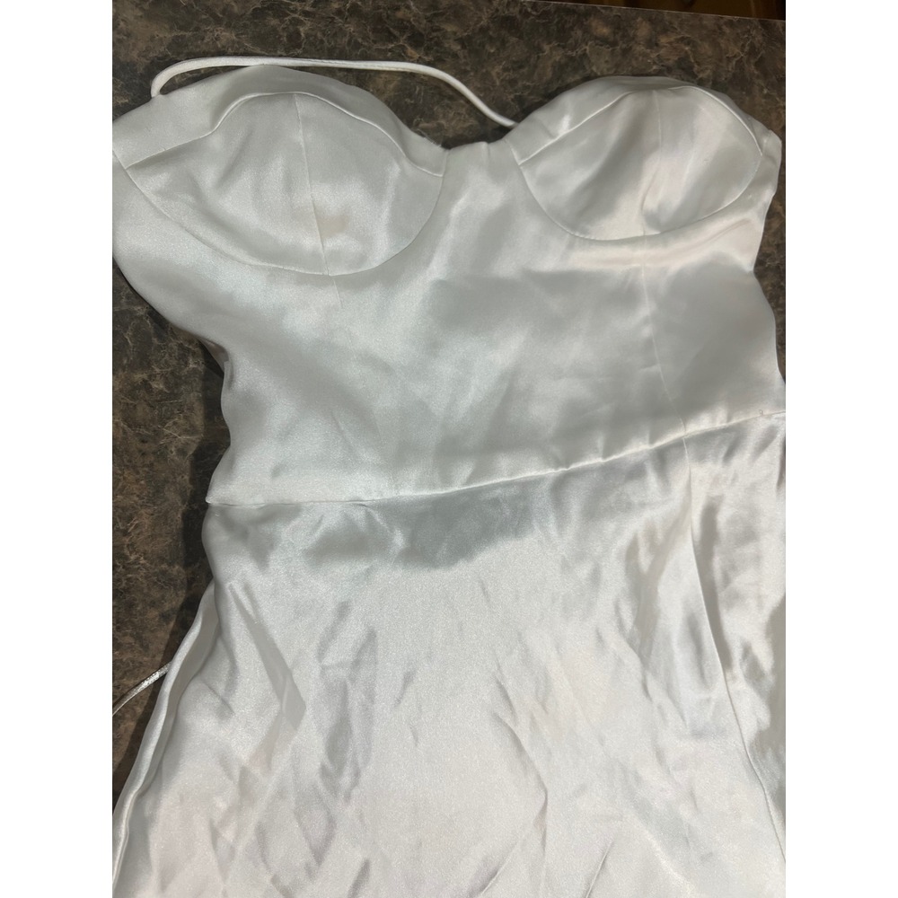 Zara White Satin Corset Maxi Dress Lace Up Back High Slit XS Bridal Old Money - Picture 4 of 11